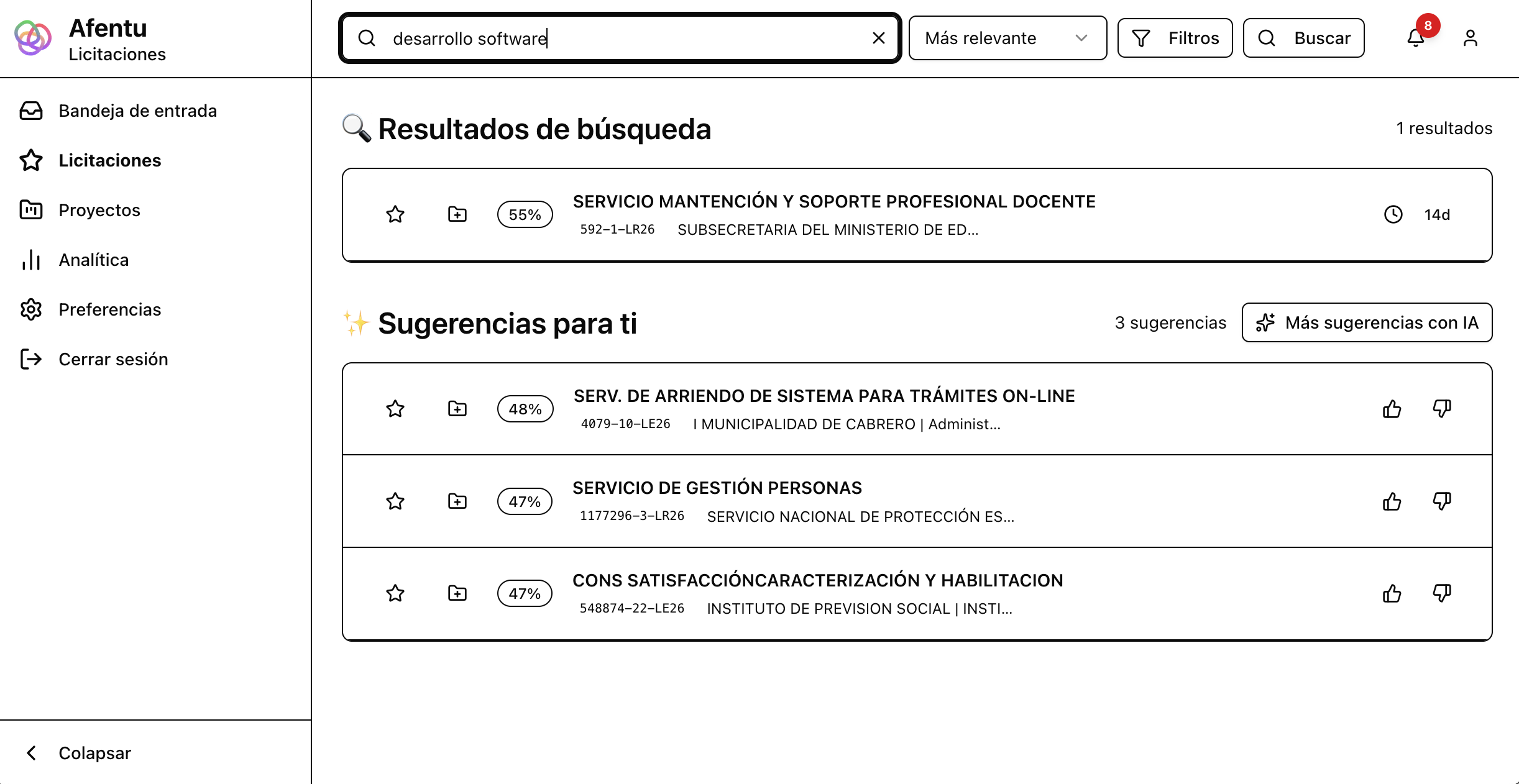 A clean UI screenshot of an application's inbox or dashboard list view.